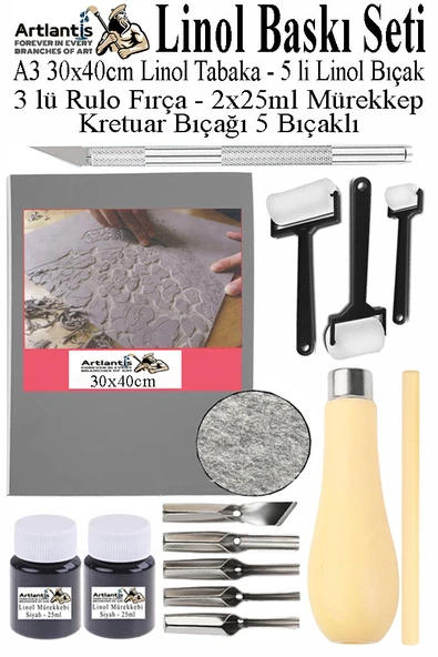 Linol Baskı Seti 1 Paket A3 30x40 Linolyum Tabaka Gri Kretuar Linol Oyma Seti 5 Bıçaklı Rulo Fırça Mürekkep Linol Baskı ürün görseli 1