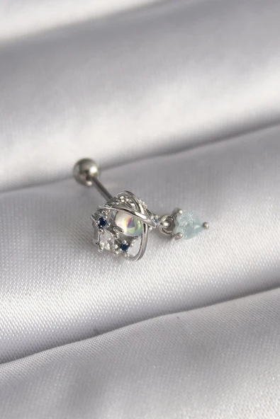 316L Çelik Gümüş Renk Zirkon Taşlı Sallantı Kalp Detay Tragus Piercing - TJ-PR1361 ürün görseli 1