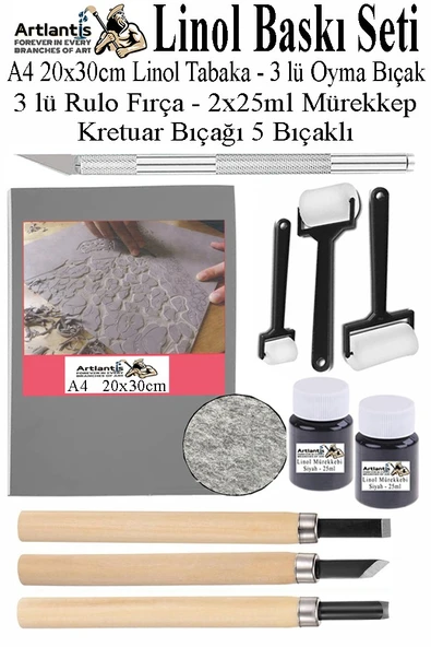 Linol Baskı Seti 1 Paket A4 20x30 Linolyum Tabaka Gri Linol Oyma Seti 3 Bıçaklı Kretuar Rulo Fırça Mürekkep Linol Baskı ürün görseli 1