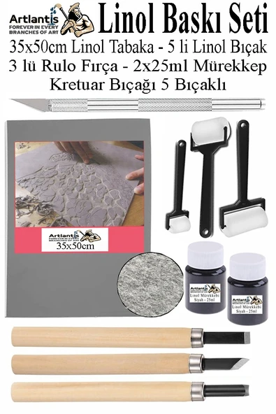 Linol Baskı Seti 1 Paket 35x50 cm Linolyum Tabaka Gri Linol Oyma Seti 3 Bıçaklı Kretuar Rulo Fırça Mürekkep Linol Baskı ürün görseli 1
