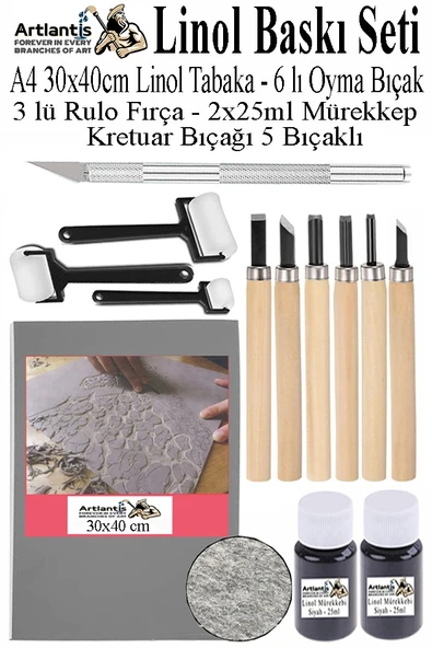 Linol Baskı Seti 1 Paket A3 30x40 Linolyum Tabaka Gri Linol Oyma Seti 6 Bıçaklı Kretuar Rulo Fırça Mürekkep Linol Baskı ürün görseli 1