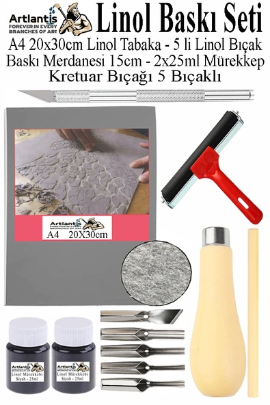 Linol Baskı Seti 1 Paket A4 20x30 Linolyum Tabaka Gri Linol Merdane Oyma Seti 5 Bıçaklı Rulo Fırça Mürekkep Linol Baskı ürün görseli 1