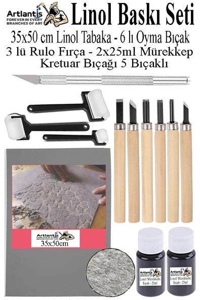 Linol Baskı Seti 1 Paket 35x50 cm Linolyum Tabaka Gri Linol Oyma Seti 6 Bıçaklı Kretuar Rulo Fırça Mürekkep Linol Baskı ürün görseli 1