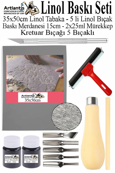Linol Baskı Seti 1 Paket 35x50 cm Linolyum Tabaka Gri Linol Merdane Oyma Seti 5 Bıçaklı Rulo Fırça Mürekkep Linol Baskı ürün görseli 1
