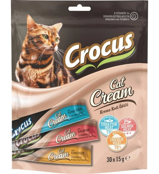 Crocus Çoklu Karışık (Tavuklu & Ton Balıklı & Somonlu) Krema Yetişkin Kedi Ödül Maması 30 x 15 Gr ürün görseli 1