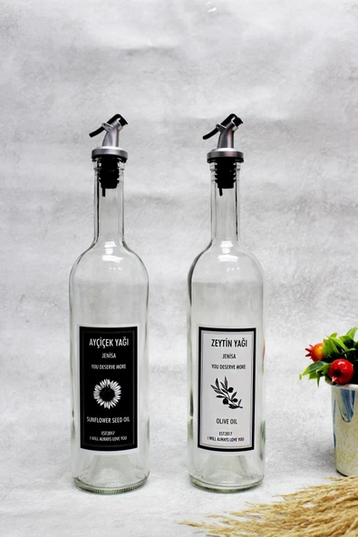 Jenisa 2'li 750 Ml Zeytinyağı Sıvıyağ Şişesi Cam Yağdanlık Akıtıcılı Yağlık 750ml ürün görseli 1