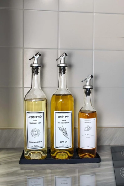 Jenisa Siyah Silikon Stantlı Akıtmaz Başlıklı 3’lü Yağlık ve Sirkelik Seti -  750 ml & 375 ml Set ürün görseli 1