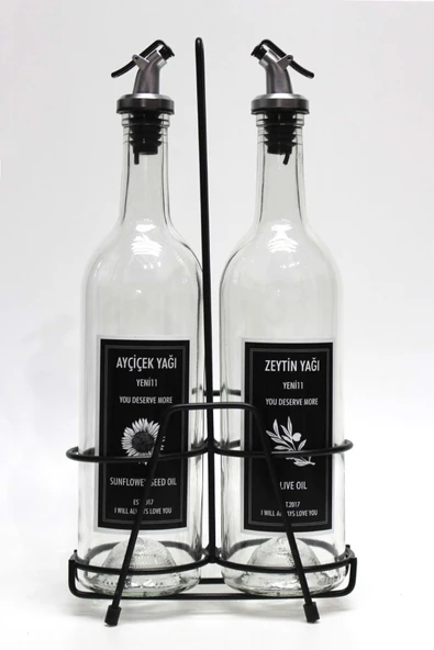 Jenisa 2 Adet Şeffaf Dibi Çukur 750 Ml Etiketli Yağlık Ve Siyah Stant ürün görseli 1