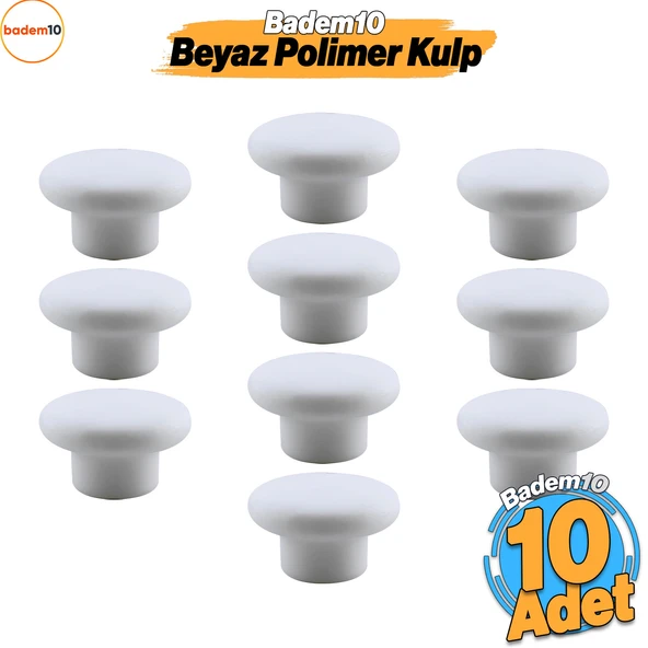 Bohem Beyaz Mantar Kulp Düğme 10 ADET Çekmece Mutfak Mobilya Dolabı Dolap Kulpu Kulbu Plastik Kulp ürün görseli 1