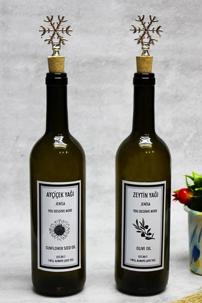 Jenisa 2 Adet Gümüş Kar Tanesi Mantar Tıpalı Yağdanlık Yağlık Etiketli Yağlık 750ml ürün görseli 1