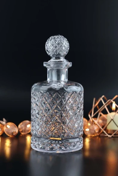 Jenisa El Yapımı Kafes Karaf Cam Viski Ve Meşrubat Şişesi 12x26 Cm ürün görseli 1