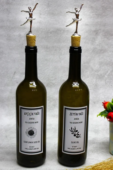 Jenisa 2 Adet Gümüş Balerin Figürlü Mantar Tıpalı Yağdanlık Yağlık Etiketli Yağlık 750ml ürün görseli 1