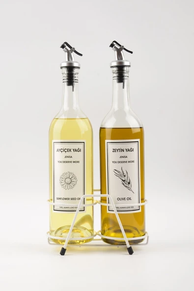 Jenisa Beyaz Standlı Akıtıcılı Şeffaf 750 Ml Beyaz Etiketli Yağlık Yağdanlık ürün görseli 1
