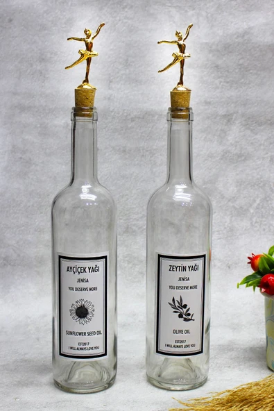 Jenisa 2 Adet Altın Balerin Figürlü Mantar Tıpalı Yağdanlık Yağlık Etiketli Yağlık 750ml ürün görseli 1