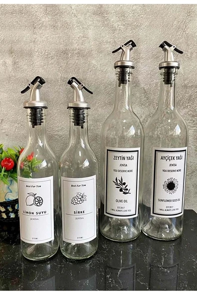 Jenisa Şeffaf Cam Etiketli Akıtıcılı 750 Ml Yağlık 375 Ml Sosluk Yağdanlık Set ürün görseli 1