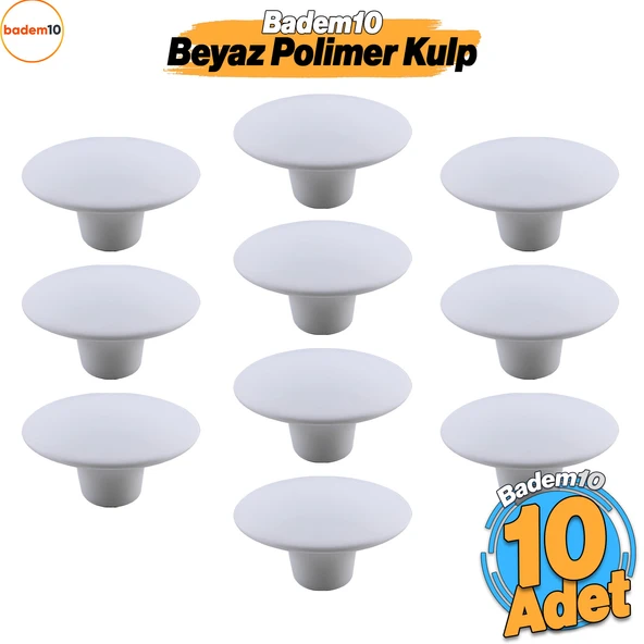 Bohem Beyaz Geniş Mantar Kulp Düğme 10 ADET Mobilya Dolabı Çekmece Mutfak Dolap Kulpu Kulbu Plastik ürün görseli 1