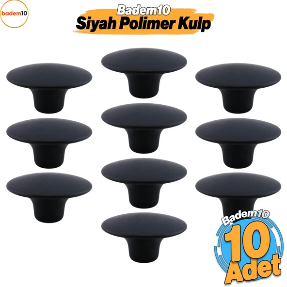 Bohem Siyah Geniş Mantar Kulp Düğme 10 ADET Mobilya Dolabı Çekmece Mutfak Dolap Kulpu Kulbu Plastik ürün görseli 1