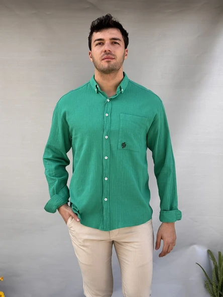 Cepli Keten Oversize Gömlek ürün görseli 1