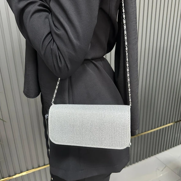 Simli Kapaklı Abiye Bayan Çanta 19x10cm AB0601 ürün görseli 1
