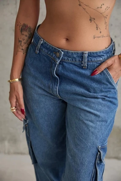 Mavi Yan Cepli Jeans Pantolon - Resim 4