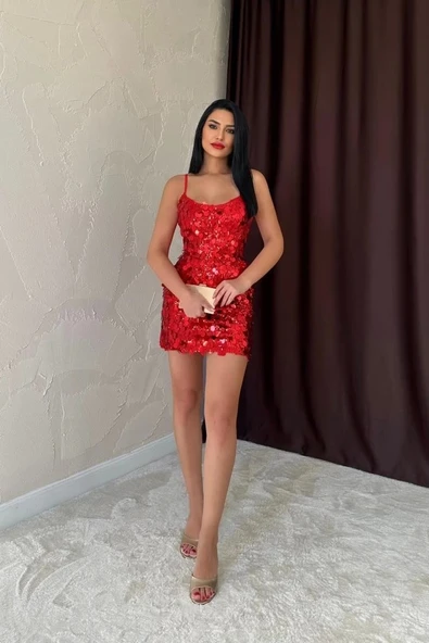 Kırmızı Payetli Askılı Elbise ürün görseli 1