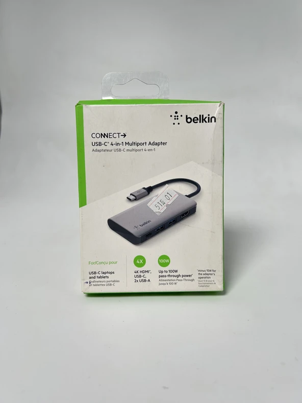 Belkin USB C 4'ü 1 Arada Çok Bağlantı Noktalı Adaptör (4K HDMI, USB-C 100W PD Geçişli Şarj ve Daha Fazlası için 2 x USB A Bağlantı Noktası (OUTLET) ürün görseli 1