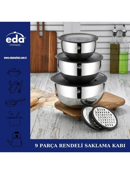 Eda Çelik 9 Parça Rendeli Saklama Kabı Seti 16-20-24 cm ürün görseli 1