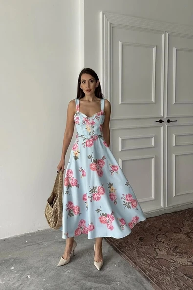 Bebe Mavi İnce Kemer Detaylı Elbise ürün görseli 1