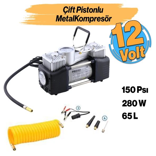 Çift Pisyonlu 12 V Araç Tipi Çakmaklık Metal Hava Kompresörü Araba Bisiklet Teker Lastik Top Şişirme ürün görseli 1