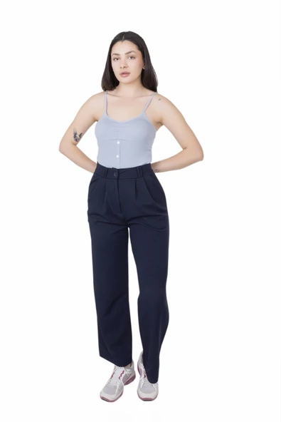 Looksense Kadın Kemerli Çift Köprülü  Pantolon 01014 ürün görseli 1