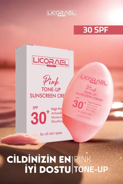 Licorael Dubai Pembe Güneş Kremi,mavi Işık Korumalı, Aydınlatıcı Ton Eşitleyici Vitamin B5 Hyaluronik Asit Spf30 ürün görseli 1
