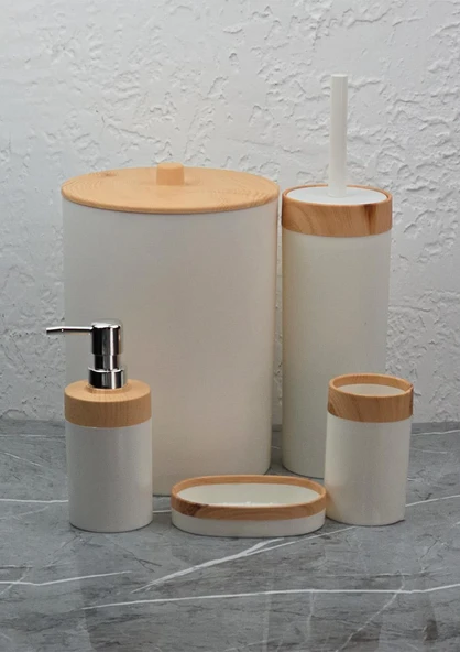Banyo Takımı - 5li Banyo Seti - Ahşap Görünümlü - 5 Parça ürün görseli 1