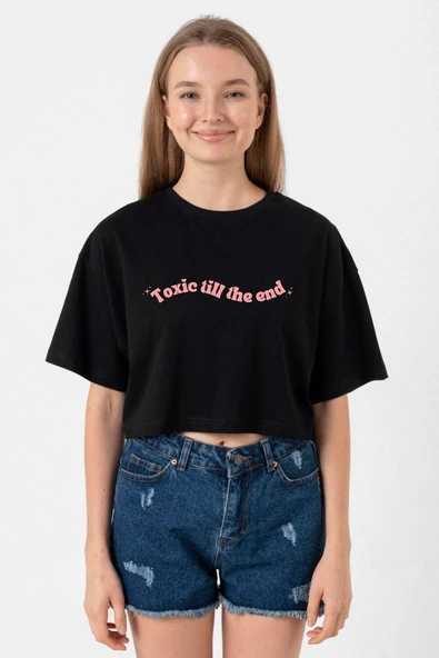 Rose Toxic Till The End Siyah Kadın Crop Tshirt ürün görseli 1