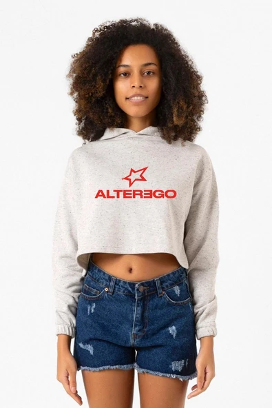 Lisa Alter Ego Beyaz Kırçıllı Kadın Crop Kapşonlu ürün görseli 1