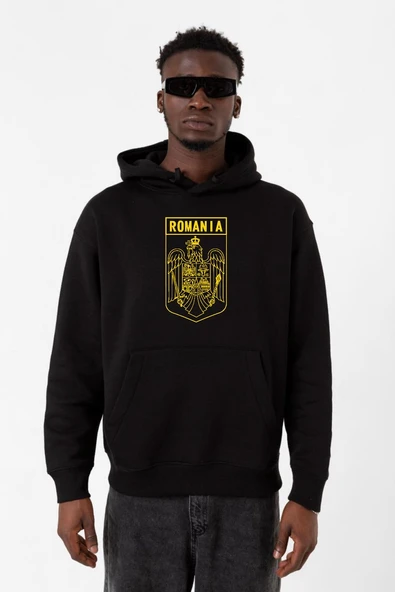 Romania Coat Arms Siyah Erkek 3ip Kapşonlu Sweatshirt ürün görseli 1