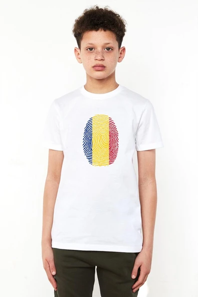 Romania Fingerprint Beyaz Çocuk Bisikletyaka Tshirt ürün görseli 1