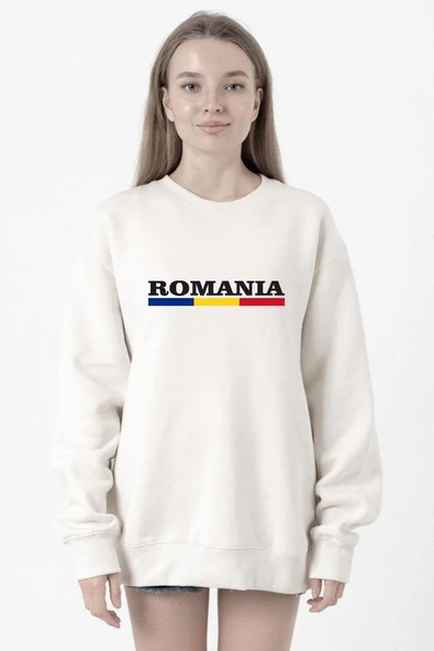 Romania Flag Lettern Beyaz Kadın 2ip Sweatshirt ürün görseli 1