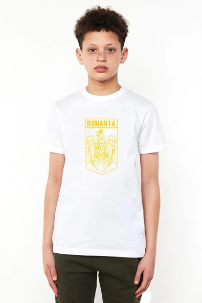 Romania Coat Arms Beyaz Çocuk Bisikletyaka Tshirt ürün görseli 1