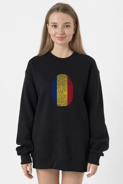 Romania Fingerprint Siyah Kadın 2ip Sweatshirt ürün görseli 1