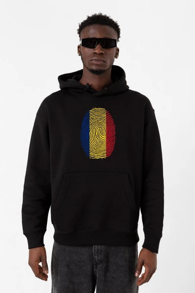 Romania Fingerprint Siyah Erkek 3ip Kapşonlu Sweatshirt ürün görseli 1
