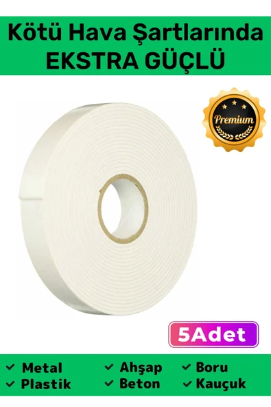 Extra Güçlü Uzun Ömürlü Kuvvetli Yapışkan Kolay Uygulanır İz Bırakmaz Çift Taraflı Köpük Bant 5 Adet ürün görseli 1