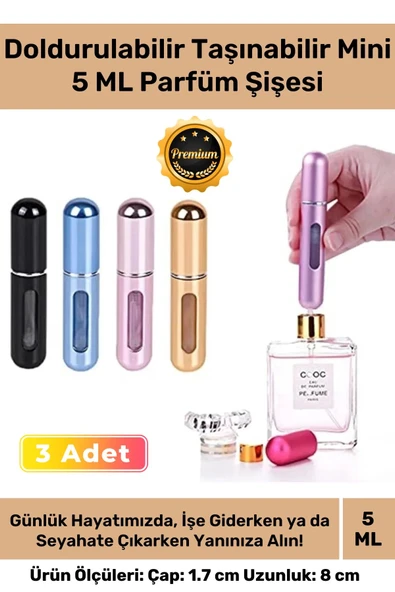 Özel Parfüm Şişesinden Doldurulabilir Taşınabilir Çanta İçi Mini Cep Parfüm Şişesi 5 Ml x 3 Adet ürün görseli 1
