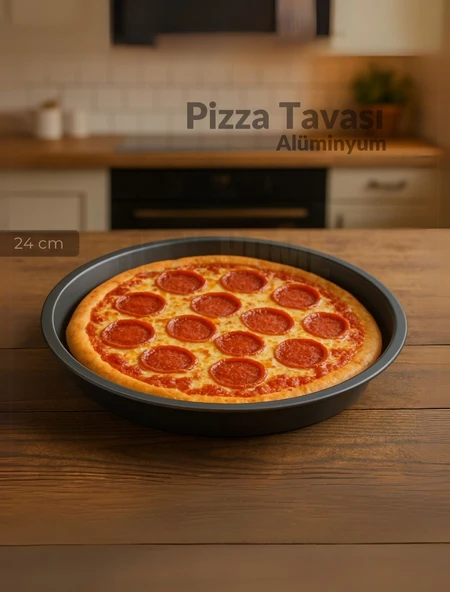 Pizza Tavası Alüminyum Pizza Tepsisi Yapışmaz Lahmacun Pide Tavası 24 Cm ürün görseli 1