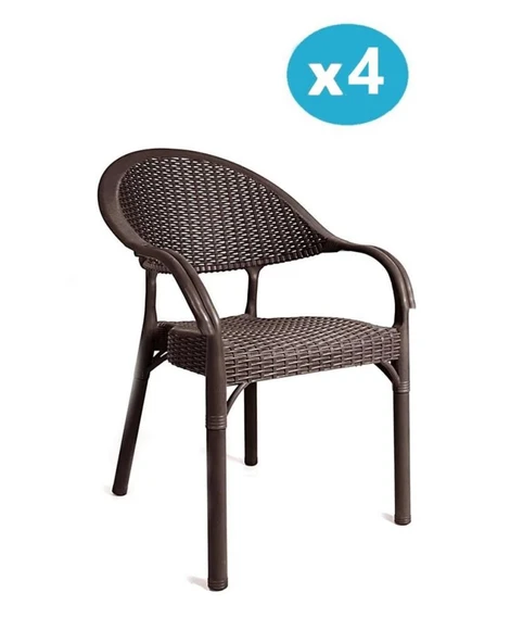 Omnipazar IRK-HK735 Bambu Rattan Desenli Plastik Bahçe Sandalye Koltuk 4'lü Set ürün görseli 1