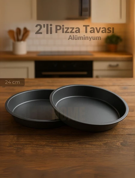 2'li Pizza Tavası Seti Alüminyum Pizza Tepsisi Yapışmaz Lahmacun Pide Tavası 24 Cm ürün görseli 1