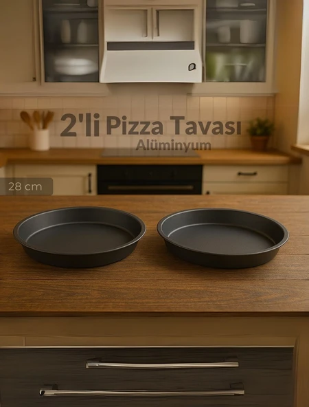 2'li Pizza Tavası Seti Alüminyum Pizza Tepsisi Yapışmaz Lahmacun Pide Tavası 28 Cm ürün görseli 1