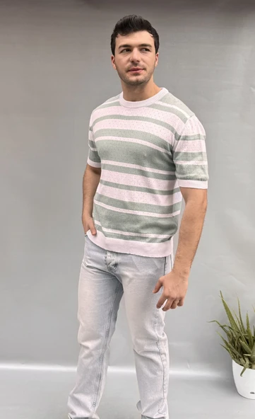 Çizgi Detay Delikli Triko T-shirt ürün görseli 1