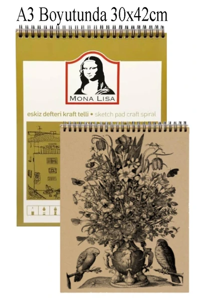 Spralli Eskiz Defteri Kraft A3 1 Adet Telli Kraft Eskiz Defteri 120 gr 50 Yaprak Karakalem Defteri Südor Monalisa 30X42 cm ürün görseli 1