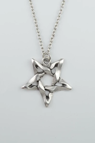Pentagram Gümüş Kaplama Düz Zincir Kolye ürün görseli 1