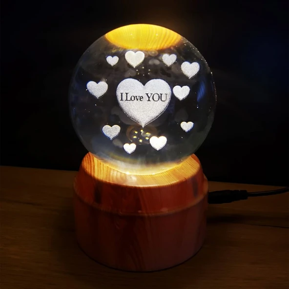 I Love You Tasarım Standlı Cam Küre ürün görseli 1
